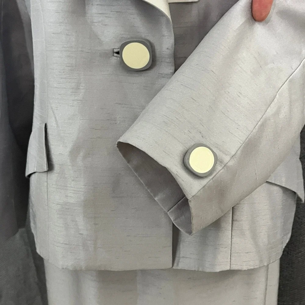 Karon Lorrance Women's Sz 10 Silver 3PC Skirt Suit‎ Set 80s Chic Mother of Bride
